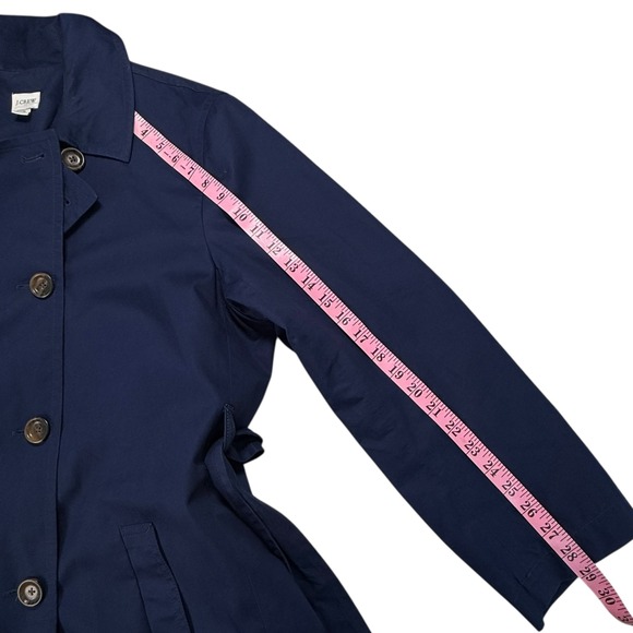 J Crew Women's Double Breasted Belted Trench Coat Navy Blue 100% Cotton Size 16 - Picture 5 of 9